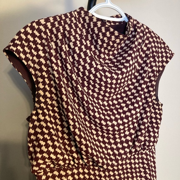 EUC Ann Taylor Dress Houndstooth Blouson & Flare Midi Brown Cream Size 2 - Picture 5 of 10